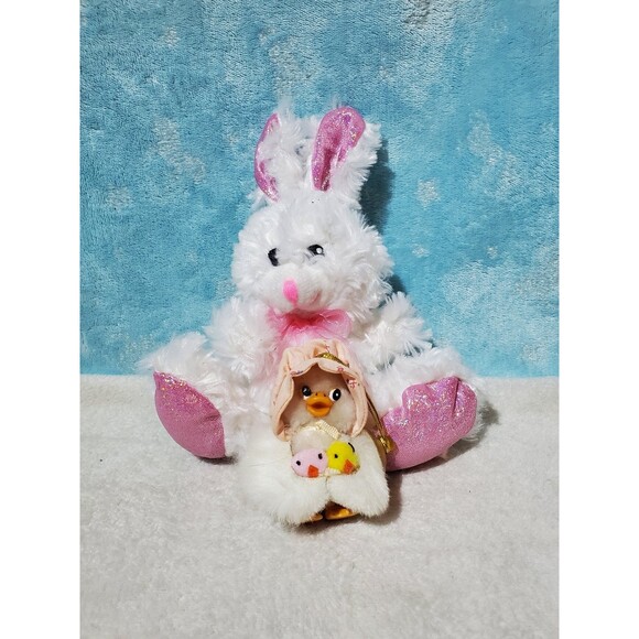 Greenbrier Pink White Iridescent Bunny & Duck Suction Cup Surface Cling Plush - Picture 1 of 9
